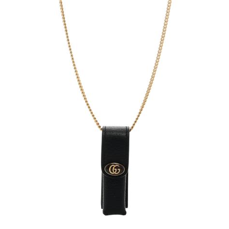 gucci lipstick holder necklace|GUCCI Textured Dollar Calfskin Enamel GG Lipstick Holder Necklace .